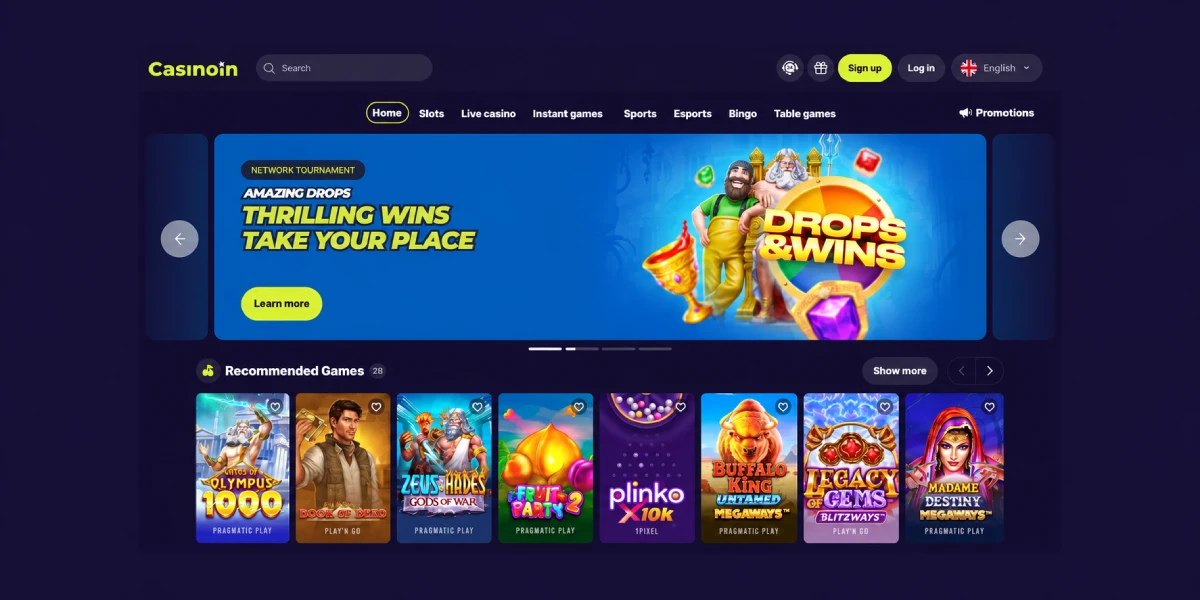 Casinoin αρχική σελίδα τουρνουά Drops and Wins και προτεινόμενα παιχνίδια καζίνο